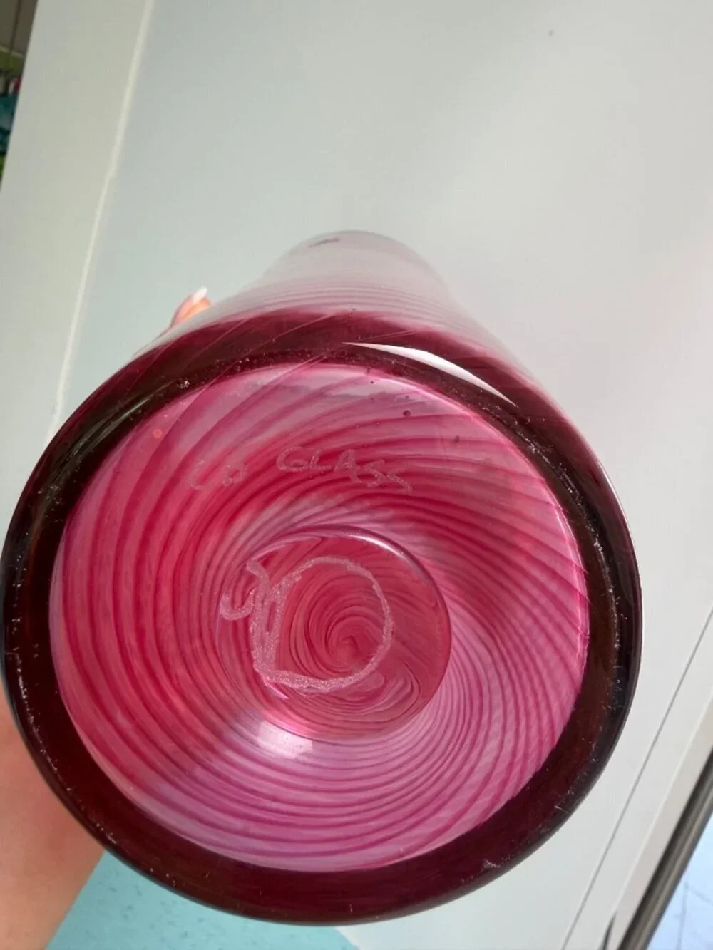 C.B. Glass Curtiss Brock 15 Inch Tall Studio Art Glass Vintage Large Vase Signed